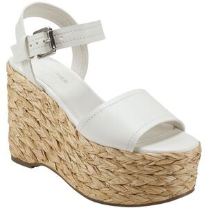 Marc Fisher Burian Ivory Faux Leather Platform Wedge Sandals Shoes NWOB size 10